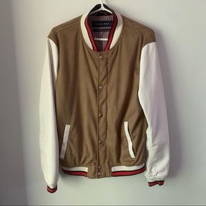 Zara man faux leather sleeves varsity jacket